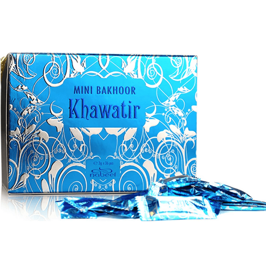 Nabeel Khawatir Mini Bakhoor 3x36g jars with traditional Bakhoor incense for home fragrance.