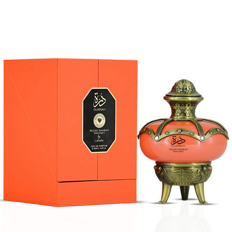 Niche Emarati Durrah & Taraf Eau De Parfum Spray 100ml (3.4 oz) by Lattafa | Luminous & Luscious – A Fragrant Embrace in Two Acts (Bundle) - Intense Oud
