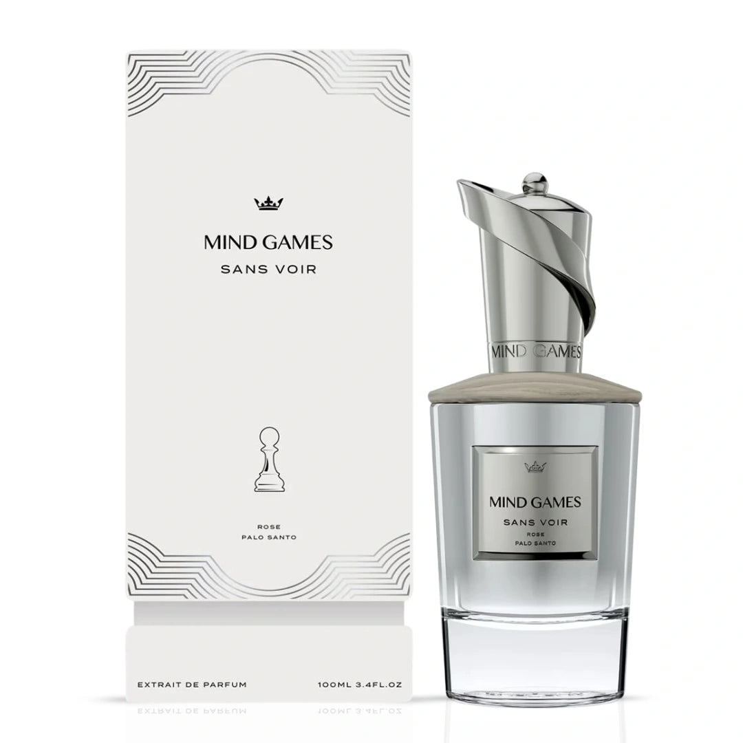 Sans Voir Extrait de Parfum 100ml by Mind Games, EDP bottle with elegant packaging and minimalist design.