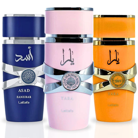 Yara, Yara Tous & Asad Zanzibar EDP Sprays 100ML (3.4 OZ) By Lattafa | Immerse Yourself In Scents That Redefine Elegance. (BUNDLE) - Intense Oud