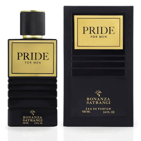 Bonanza Satrangi Pride For Men EDP spray 100ML, featuring a sleek bottle with a luxurious, musky, and refreshing fragrance.