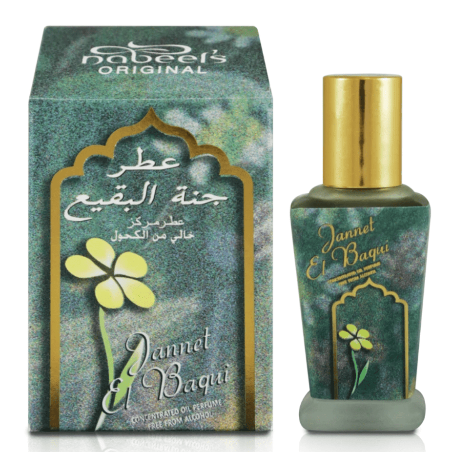 Nabeel Perfumes Jannet El Baqui concentrated perfume oil bottle, 11ml, with elegant packaging and gold accents.