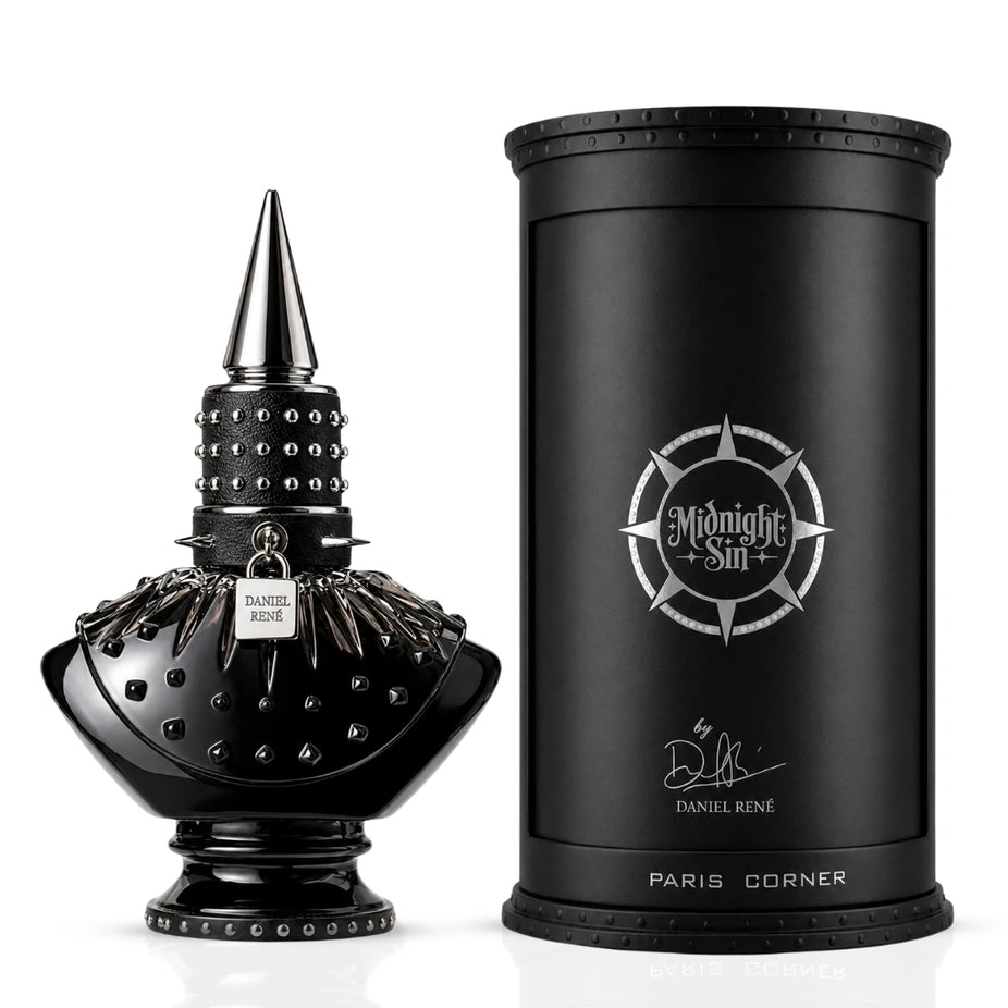 Midnight Sin Eau de Parfum Spray by Paris Corner, 100ml bottle with elegant dark packaging and floral fragrance design.