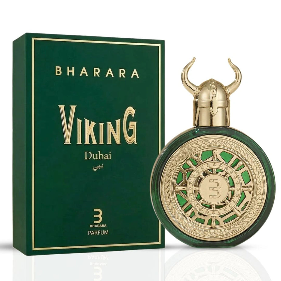 Bharara Viking Dubai Eau de Parfum spray bottle, 100ml, with sleek design and label featuring the Bharara brand name.