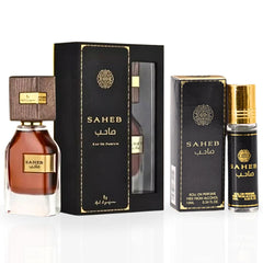 Saheb EDP Spray 70ML (2.3 OZ) & Saheb Roll-On Perfume Oil CPO 10ML (0.34 OZ) by Ard Al Zaafaran. (WONDER BUNDLE) - Intense Oud
