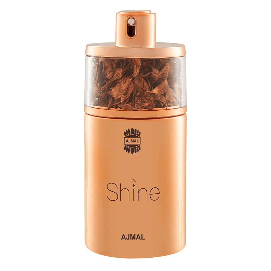 Ajmal Shine for Women Eau De Parfum 75ml bottle, elegant fragrance with floral and fresh scent in a stylish glass bottle.