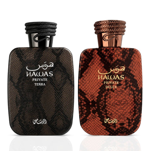 Hawas Private Terra & Dulce Extrait De Parfum Spray 100ml (3.38 oz) by Rasasi (Bundle)
