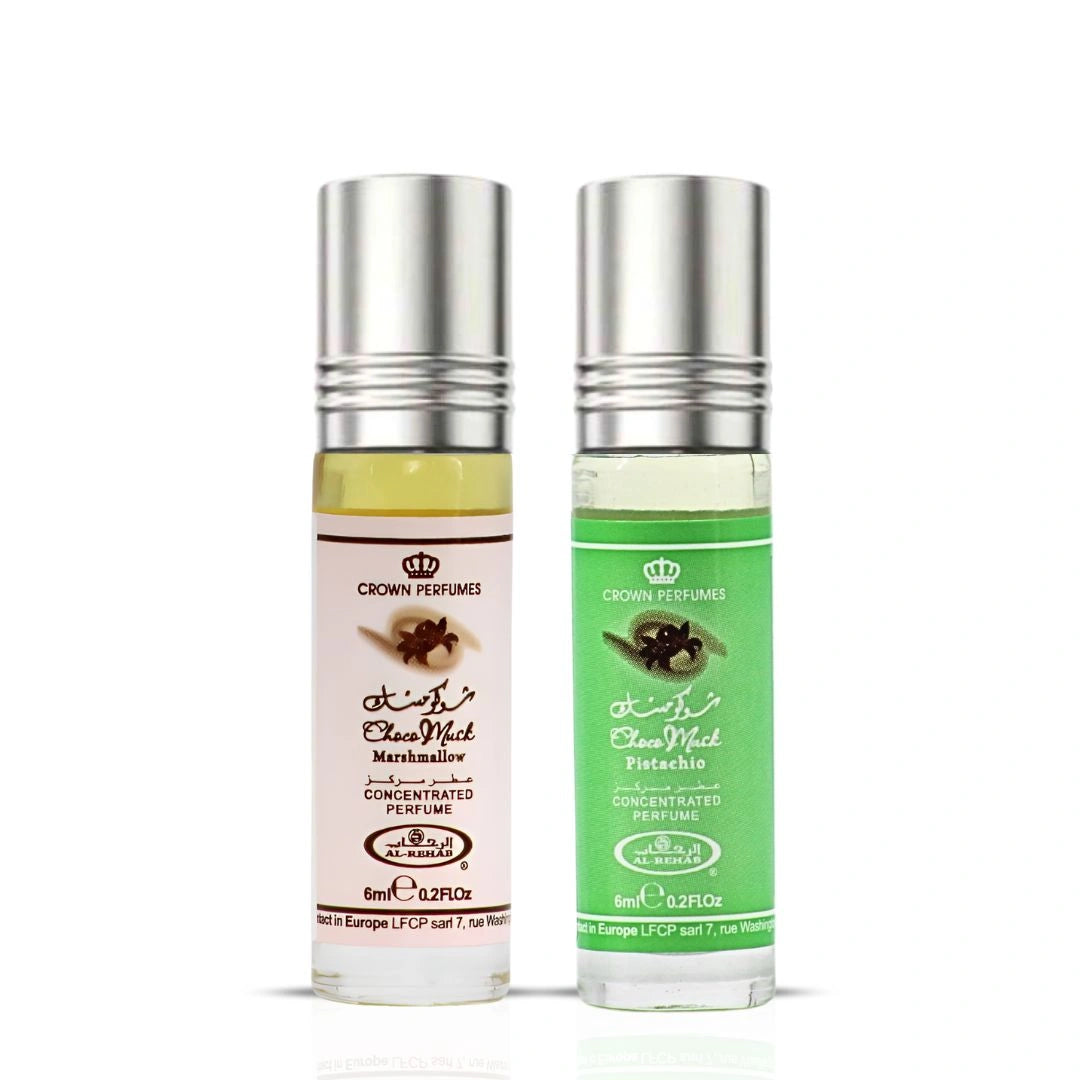 Choco Musk Marshmallow & Choco Musk Pistachio Perfume Oil CPO 6ml (0.2 oz) by Al Rehab | Double the Craving, Endless the Delight (Bundle) - Intense Oud