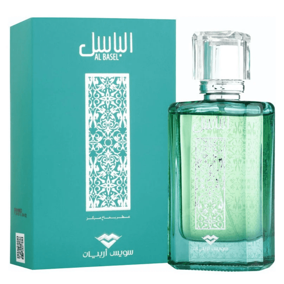 Swiss Arabian Al Basel Men EDP 100ml Eau De Parfum bottle with sleek design and elegant packaging.