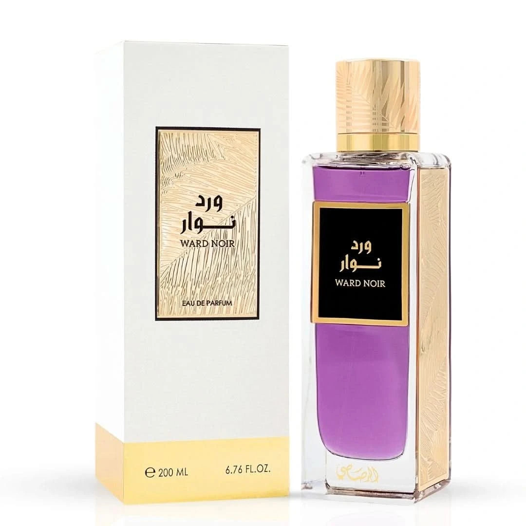 Rasasi Ward Noir Eau de Parfum spray bottle, 200ml, with elegant black packaging and distinctive branding.