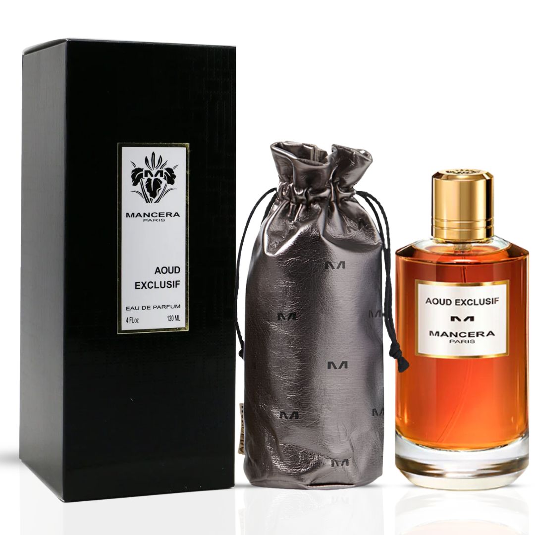Mancera Aoud Exclusif Eau de Parfum spray bottle, 120ml, with elegant packaging and branding visible.