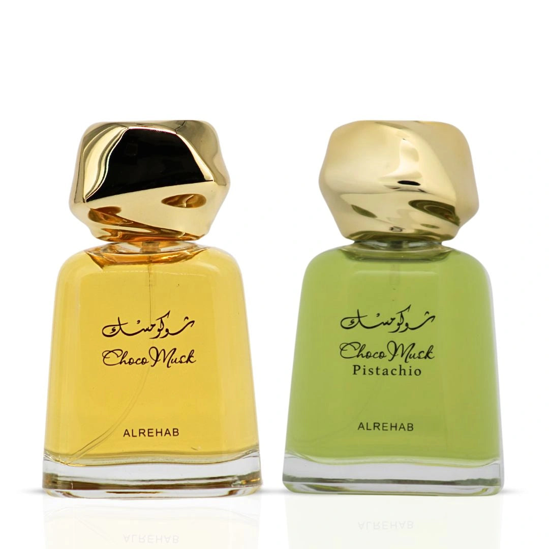 Choco Musk & Choco Musk Pistachio Eau de Parfum Sprays 100ml (3.4 oz) by Al Rehab (Bundle) - Intense Oud