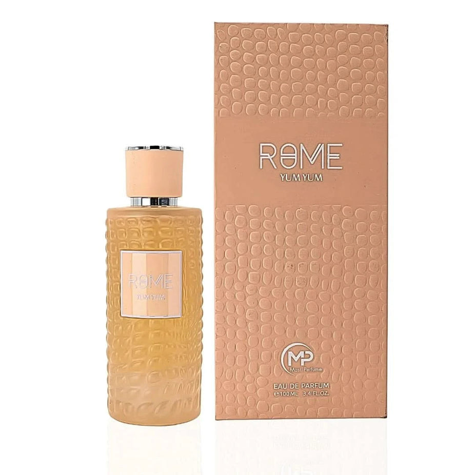 Rome Yum Yum Eau De Parfum spray by Mast Perfume, 100ml bottle, elegant perfume bottle with a sleek design.