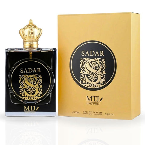 MTJ Sadar EDP Spray 100ML with aquatic, woody scent, showcasing the luxurious unisex perfume bottle and spray nozzle.