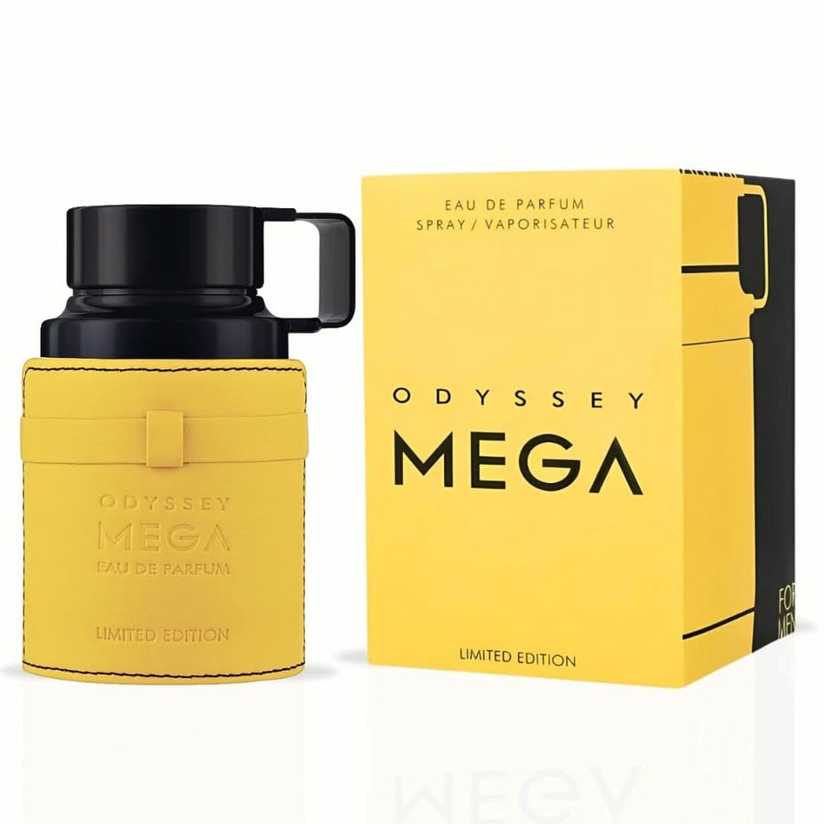 Odyssey Mega Man Limited Edition Eau de Parfum spray by Armaf, 60ml bottle with sleek design and branding visible.