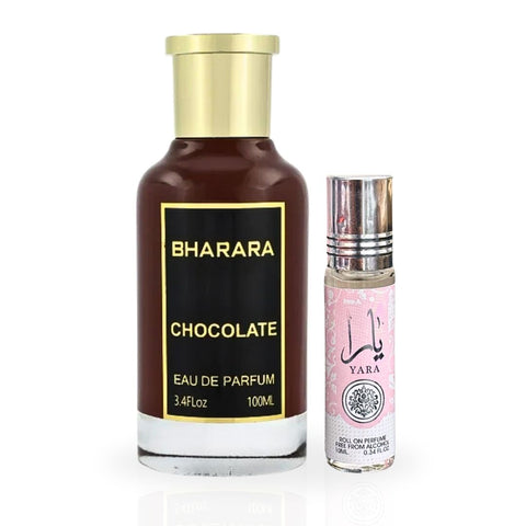 Bharara Chocolate EDP Spray 100ML (3.4 OZ) By BHARARA & YARA Roll On Perfume Oil CPO 10ML (0.34 OZ) By Ard Al Zaafaran | A Duo Of Rich Sweetness & Sweet Tropical Elegance. (BUNDLE) - Intense Oud