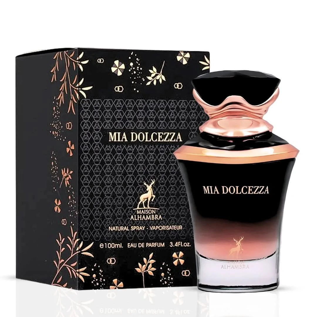 Maison Alhambra Mia Dolcezza Eau de Parfum spray bottle, 100ml, with elegant packaging and floral fragrance design.