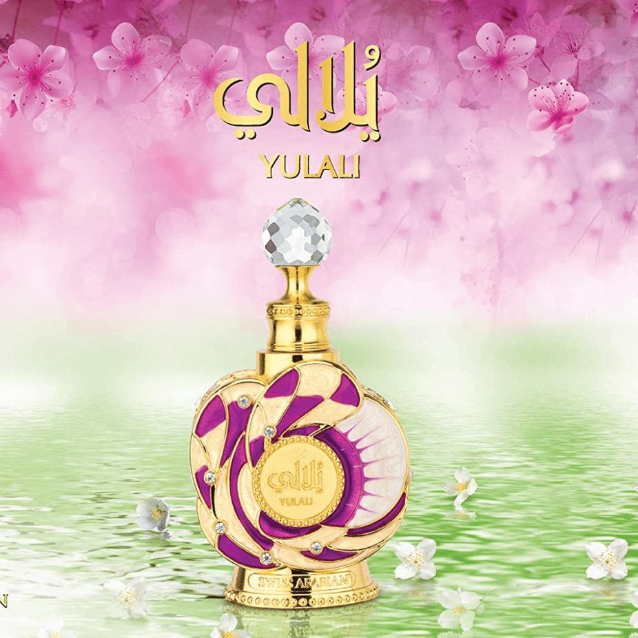 Swiss Arabian Yulali for Women perfume oil in a 15ML bottle, concentrated perfume oil with elegant packaging.