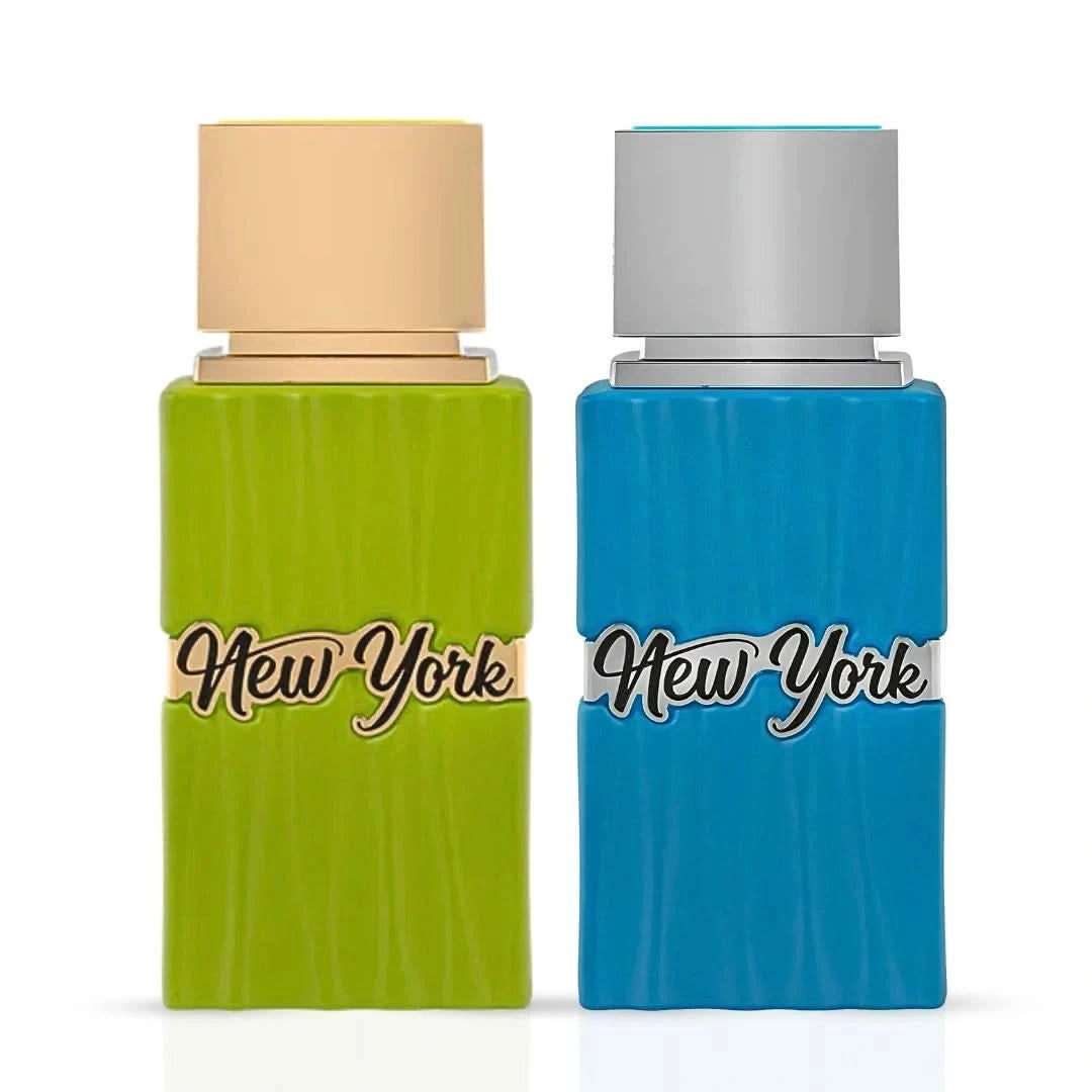 Hamidi New York Life and Dream Eau de Parfum bundle, 100ml spray bottles, elegant packaging with floral and cityscape design.