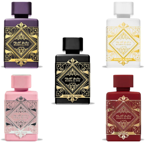 THE BAD'EE AL OUD COLLECTION - 100ML (3.4 OZ) By Lattafa | Experience The Elegance Of The Bad'ee Collection, Blending Spicy, Woody, Floral & Gourmand Notes. (PACK OF 5) - Intense Oud