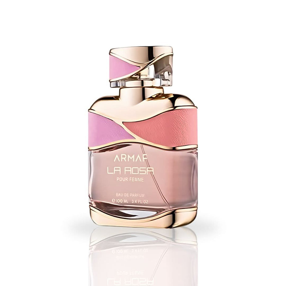 Armaf La Rosa Pour Femme Eau De Parfum spray bottle, luxurious feminine scent, 100ml (3.4 oz), long-lasting fragrance.