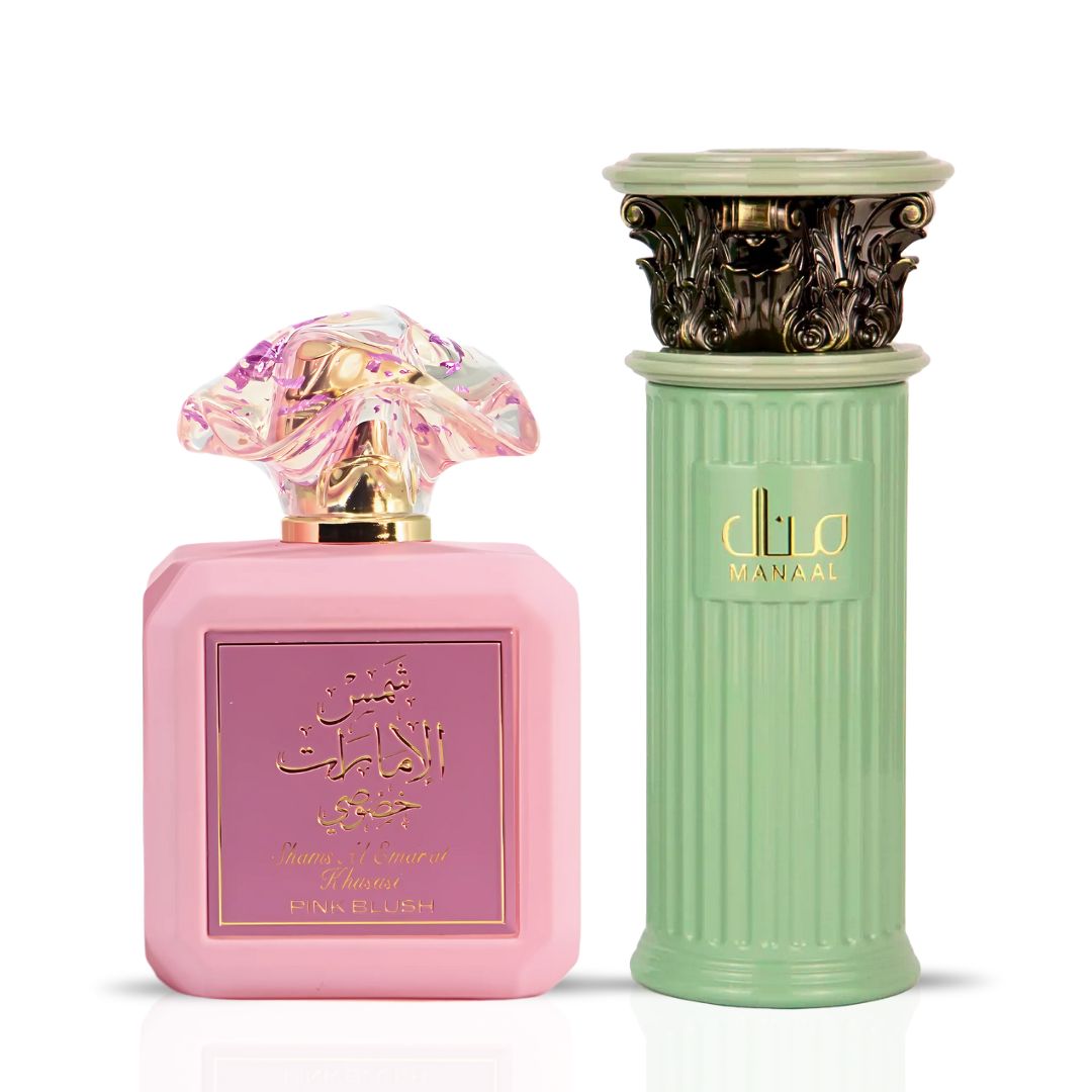Pink Blush & Manaal Eau de Parfum Sprays 100ml (3.4 oz) by Ard Al Zaafaran | Your Passport to a Dessert-Lover’s Paradise (Bundle) - Intense Oud