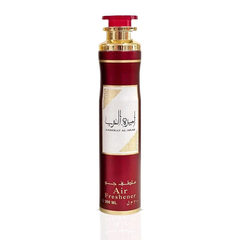 Ameerat Al Arab air freshener spray by Lattafa, 300ml bottle with floral and oriental fragrance, featuring a sleek white design.