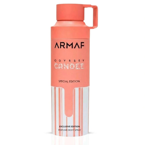 Odyssey Candee deodorant spray by Armaf in 200ml bottle, featuring sleek design and spray nozzle, for freshening up.