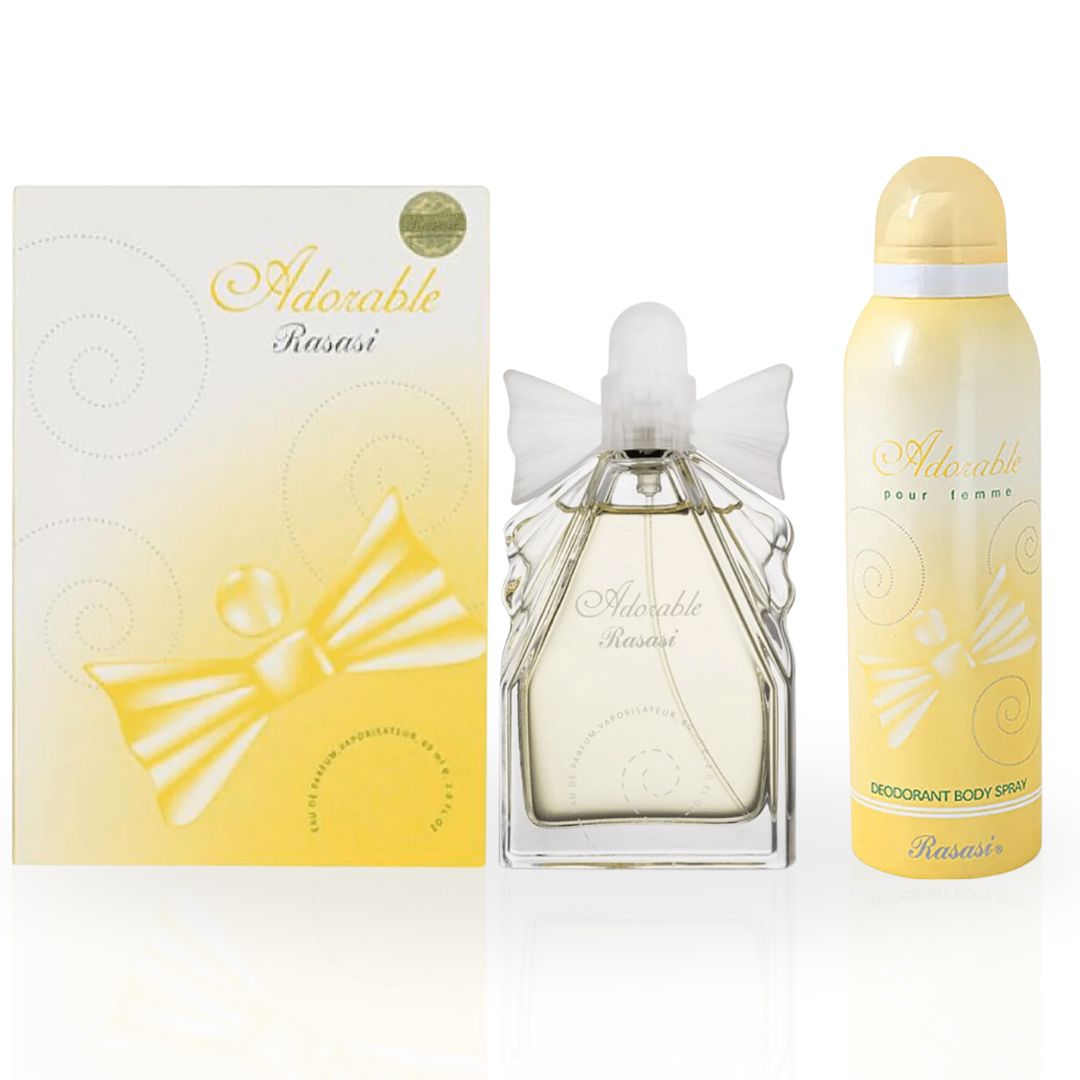 Adorable for Women EDP Spray 60ML (2.02 OZ) & Deodorant 200ML (6.76 OZ) By Rasasi | Long Lasting, Fresh & Floral Scent. (ESSENTIAL BUNDLE) - Intense Oud