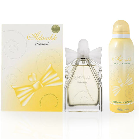 Adorable for Women EDP Spray 60ML (2.02 OZ) & Deodorant 200ML (6.76 OZ) By Rasasi | Long Lasting, Fresh & Floral Scent. (ESSENTIAL BUNDLE) - Intense Oud