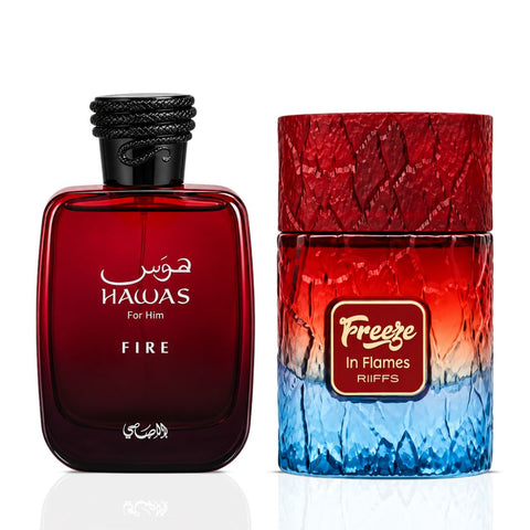 Hawas Fire by Rasasi & Freeze in Flames by Riiffs Eau de Parfum Sprays 100ml (3.4 oz) (Bundle)