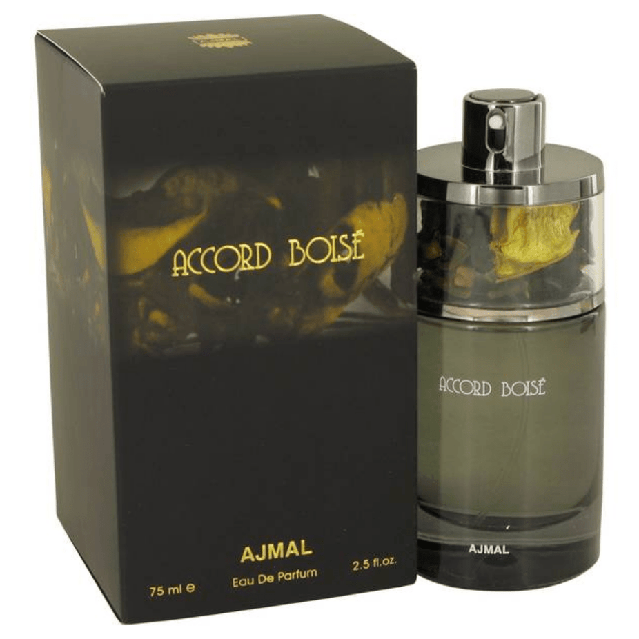 Ajmal Accord Boise for Men Eau de Parfum 75ml bottle with elegant packaging and branding visible.