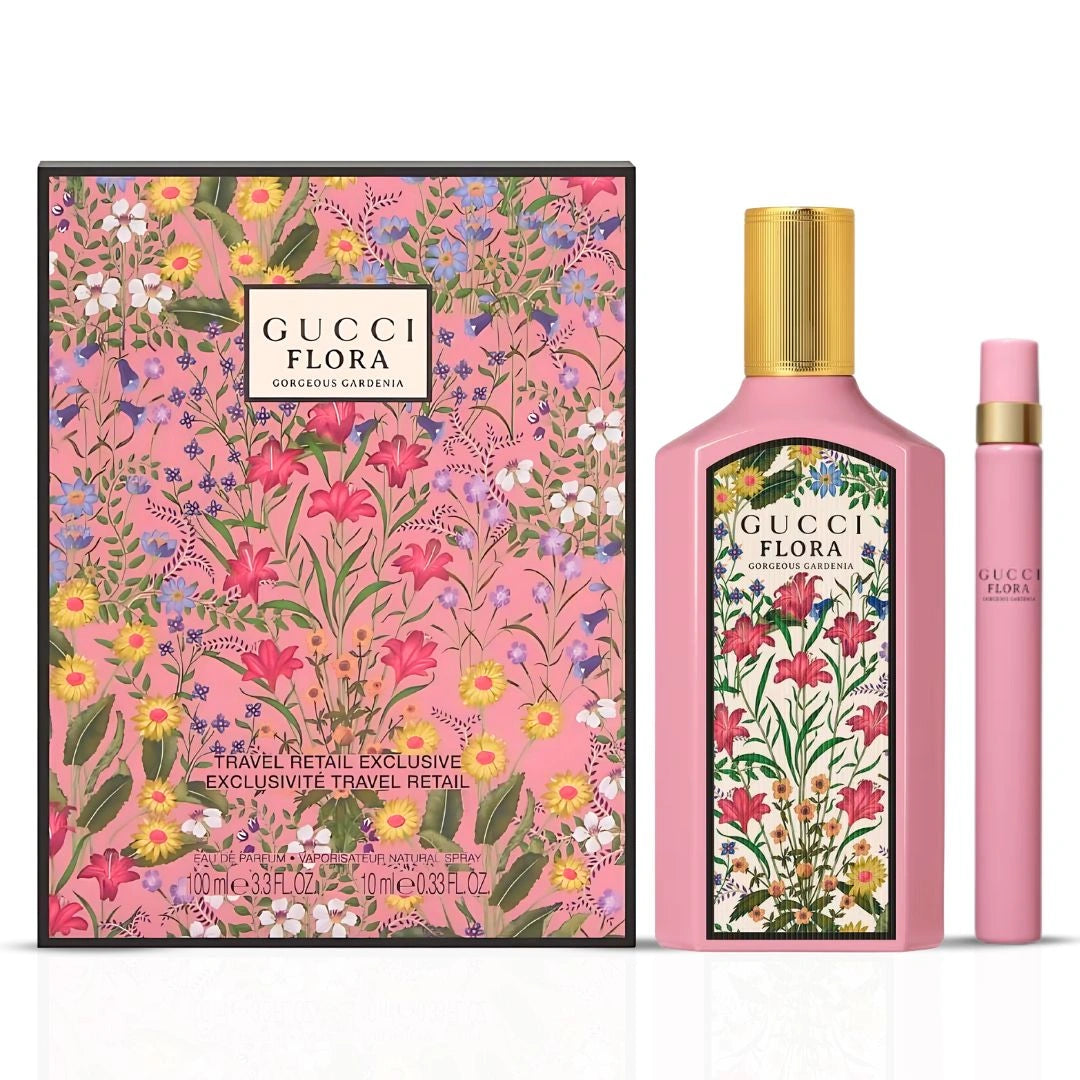 Gucci Flora Gorgeous Gardenia Travel Set (EDP Spray 3.3 Oz & EDP Spray 0.33 Oz) | Dew-Kissed Petals & Sugar-Dusted Sunshine - Intense Oud
