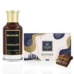 Bharara Chocolate EDP Spray 100ML (3.4 OZ) By BHARARA & Dubai Kunafa Chocolate Bar 200GMS By Feras Sweets | A Duo Of Rich Fragrance And Decadent Chocolate. (BUNDLE) - Intense Oud