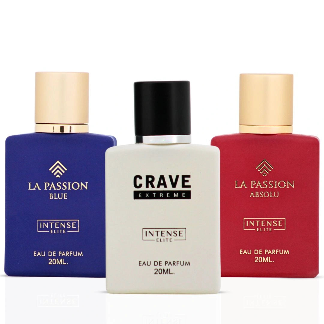 La Passion Blue, La Passion Absolu & Crave Extreme Eau de Parfum Spray 20ml (0.6 oz) by Intense Elite (Bundle) - Intense Oud