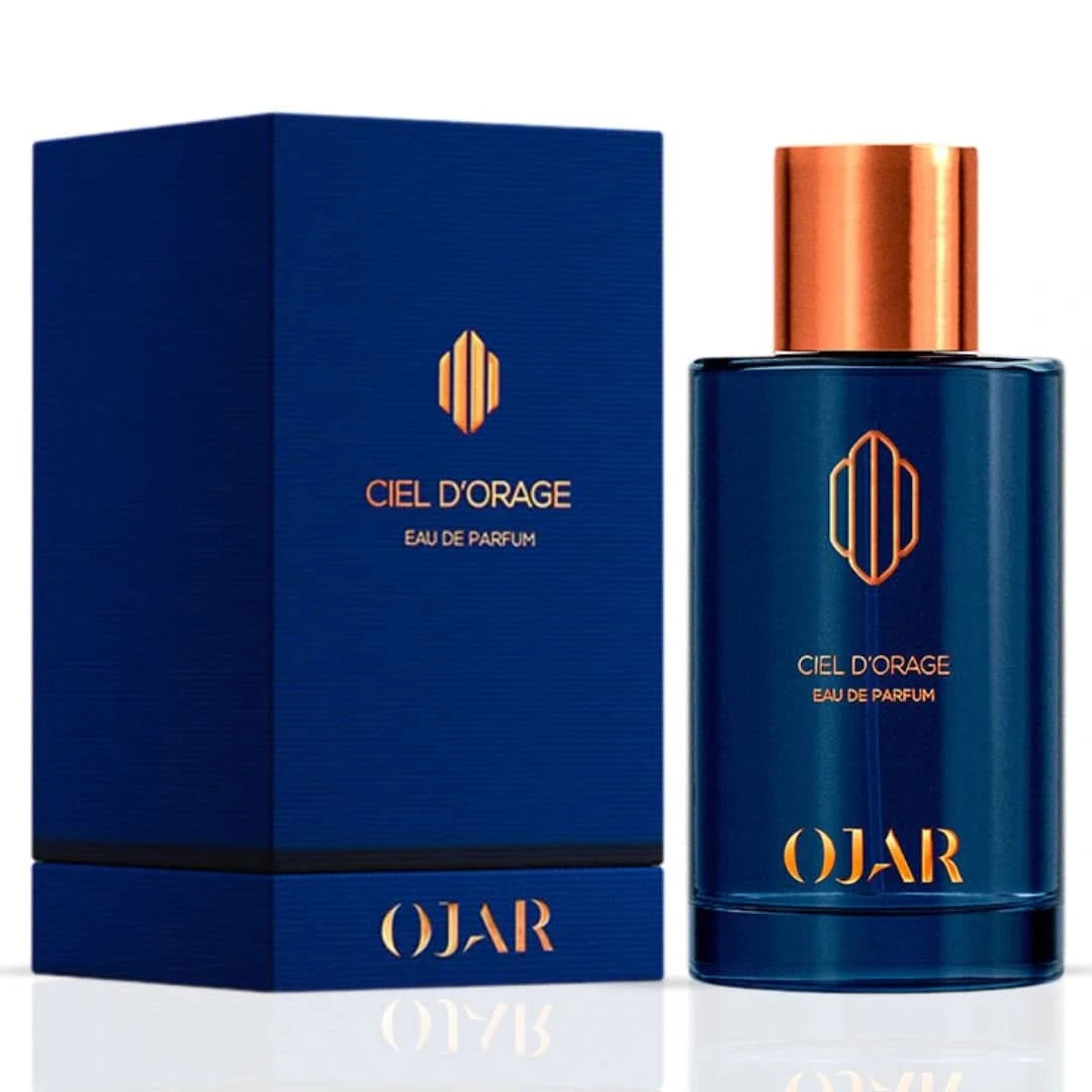 Ojar Ciel D'Orage Eau De Parfum spray bottle, 100ml, with elegant packaging and dark-colored cap, showcasing the fragrance container.