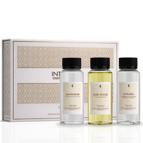 Intense Oud Intense Essential Oils Classic gift set with concentrated perfume oils in elegant bottles, showcasing luxurious packaging.