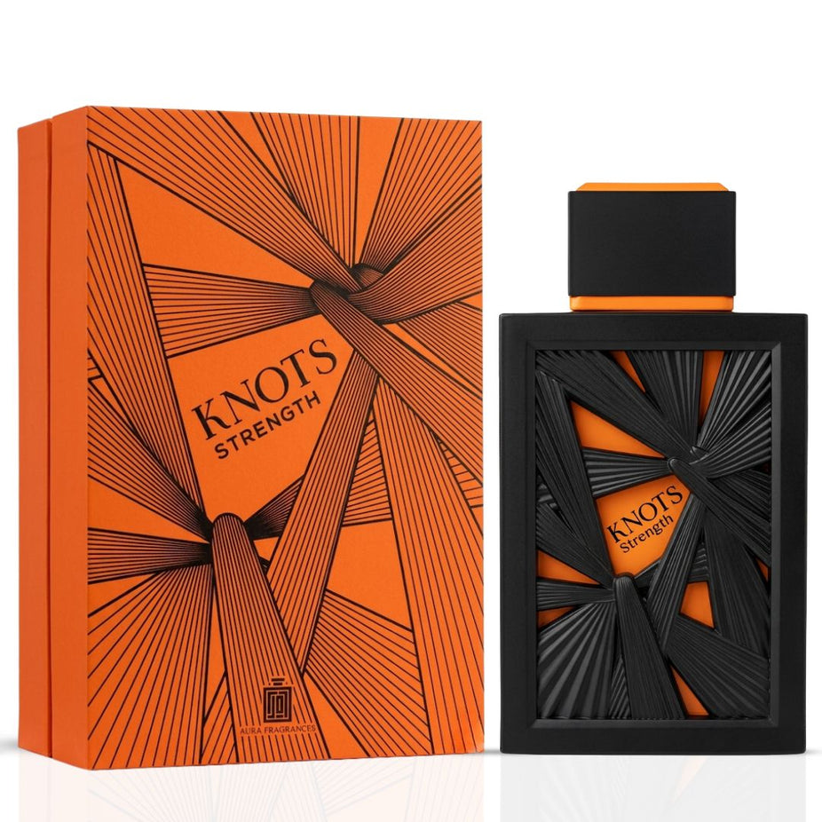 Aura by Aura Knots Strength Eau de Parfum spray 100ml, elegant fragrance bottle with a sleek design and minimalist label.