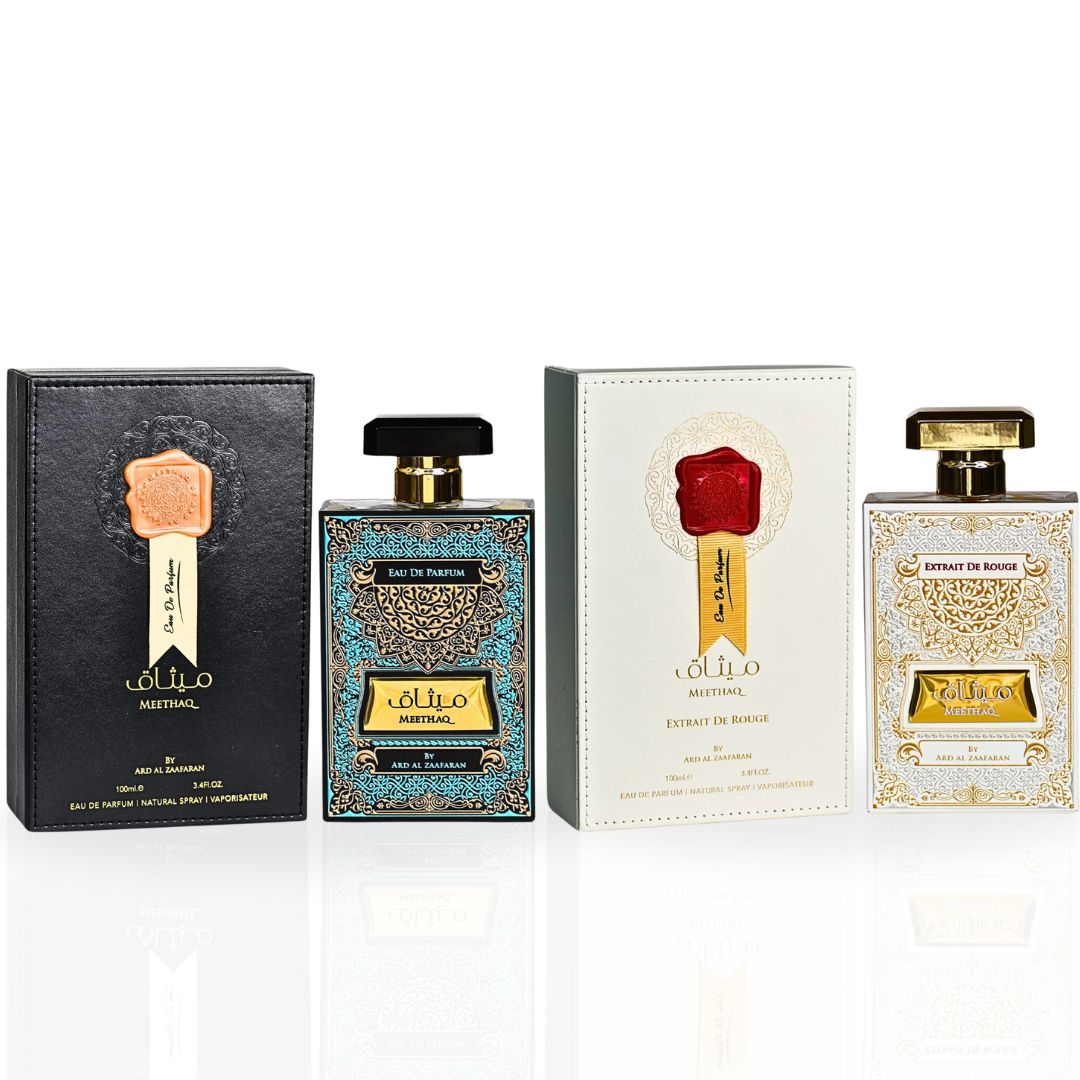 Meethaq & Meethaq Extrait De Rouge - EDP Sprays 100ML (3.4 OZ) By Ard Al Zaafaran | Long Lasting & Luxurious Blend Of Enchanting Fragrances. (ENCHANTED BUNDLE) - Intense Oud