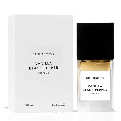 Bohoboco Vanilla Black Pepper Eau de Parfum spray 50ml with sleek bottle design and minimalist packaging.