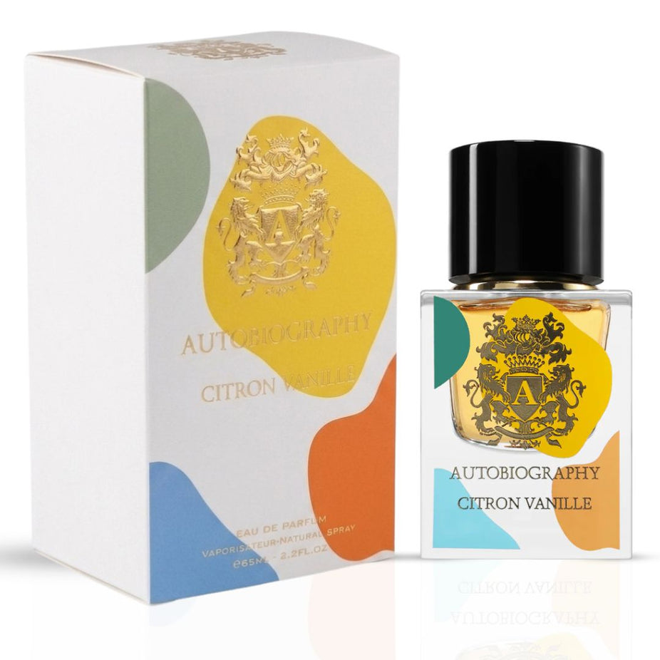 Autobiography Citrone Vanille Eau de Parfum spray by Paris Corner, 65ml, with a sleek bottle and elegant design.