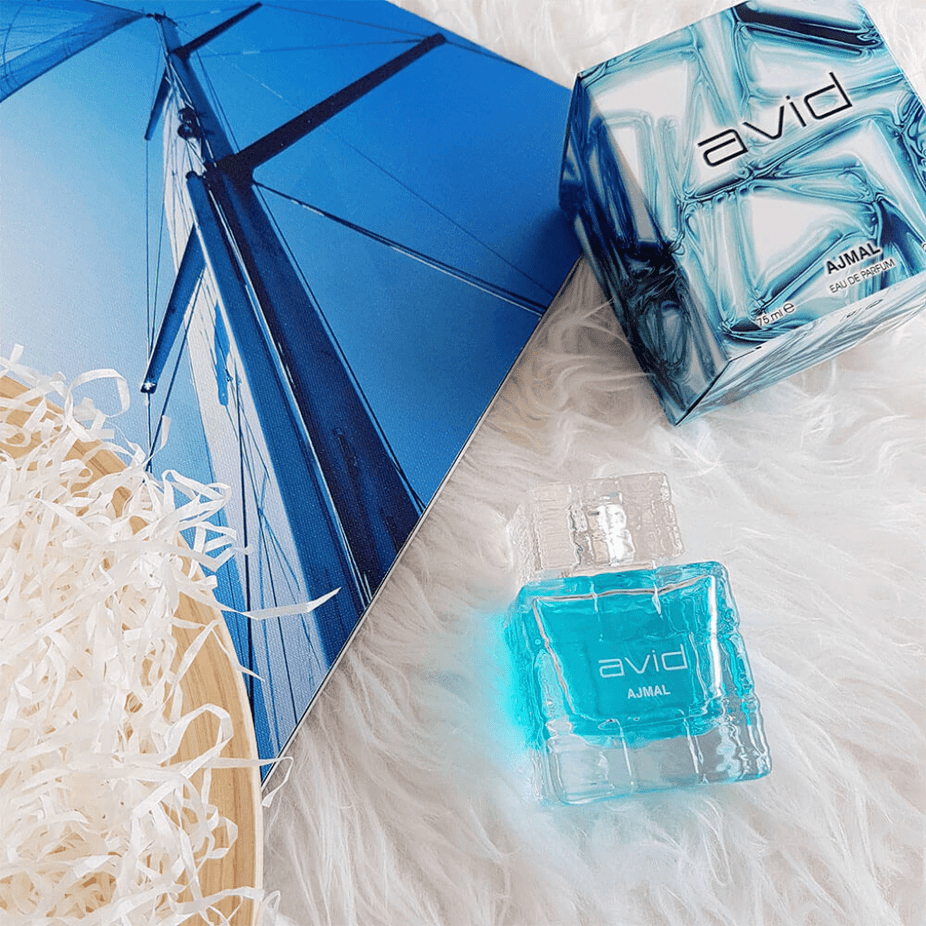 A close-up of the Avid for Men Eau De Parfum bottle by Ajmal, 75ml, with a sleek design and modern label.