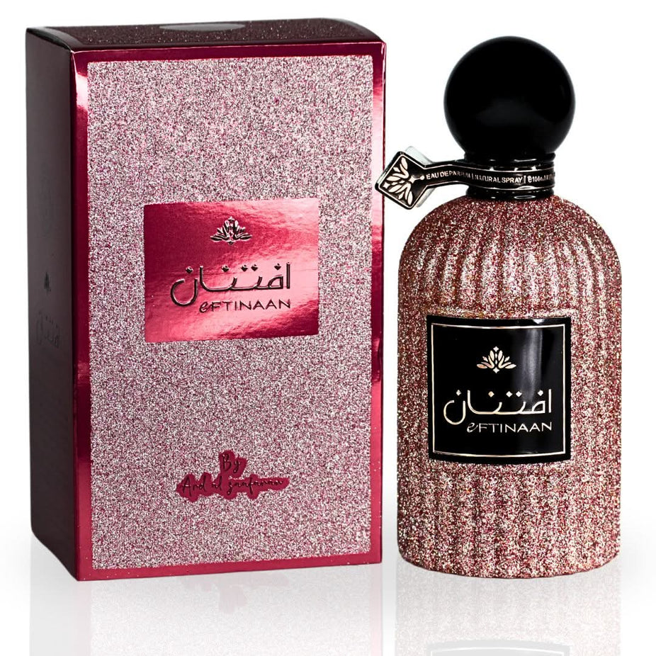 Eftinaan Eau de Parfum Spray by Ard Al Zaafaran, 100ml bottle with elegant packaging, showcasing the perfume design.