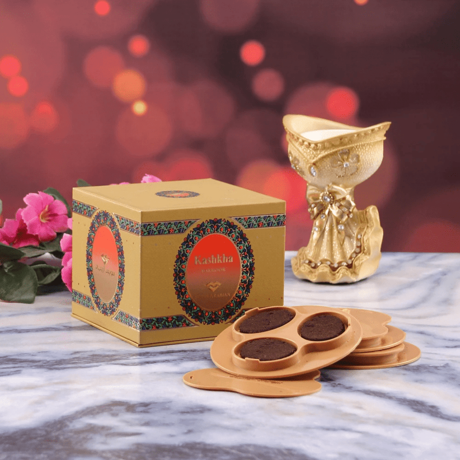 Swiss Arabian Bakhoor Kashkha with 18 tablets, traditional aromatic incense for home fragrance and ambiance.