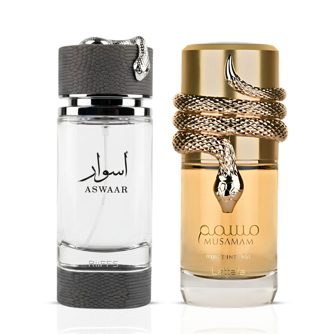 Aswaar by Riiffs & Musamam White Intense by Lattafa Eau de Parfum Sprays 100ml (3.4 oz) (Bundle)