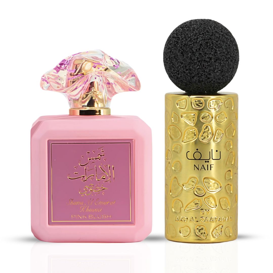 Pink Blush & Naif Eau de Parfum Sprays 100ml (3.4 oz) by Ard Al Zaafaran | From Fruity Florals to Spicy Woods — Luxury in Every Spritz. (Bundle) - Intense Oud