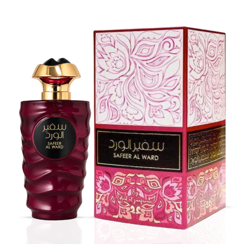 Safeer Al Ward Eau de Parfum spray by Ard Al Zaafaran, 100ml bottle, elegant glass container with floral and oriental scent design