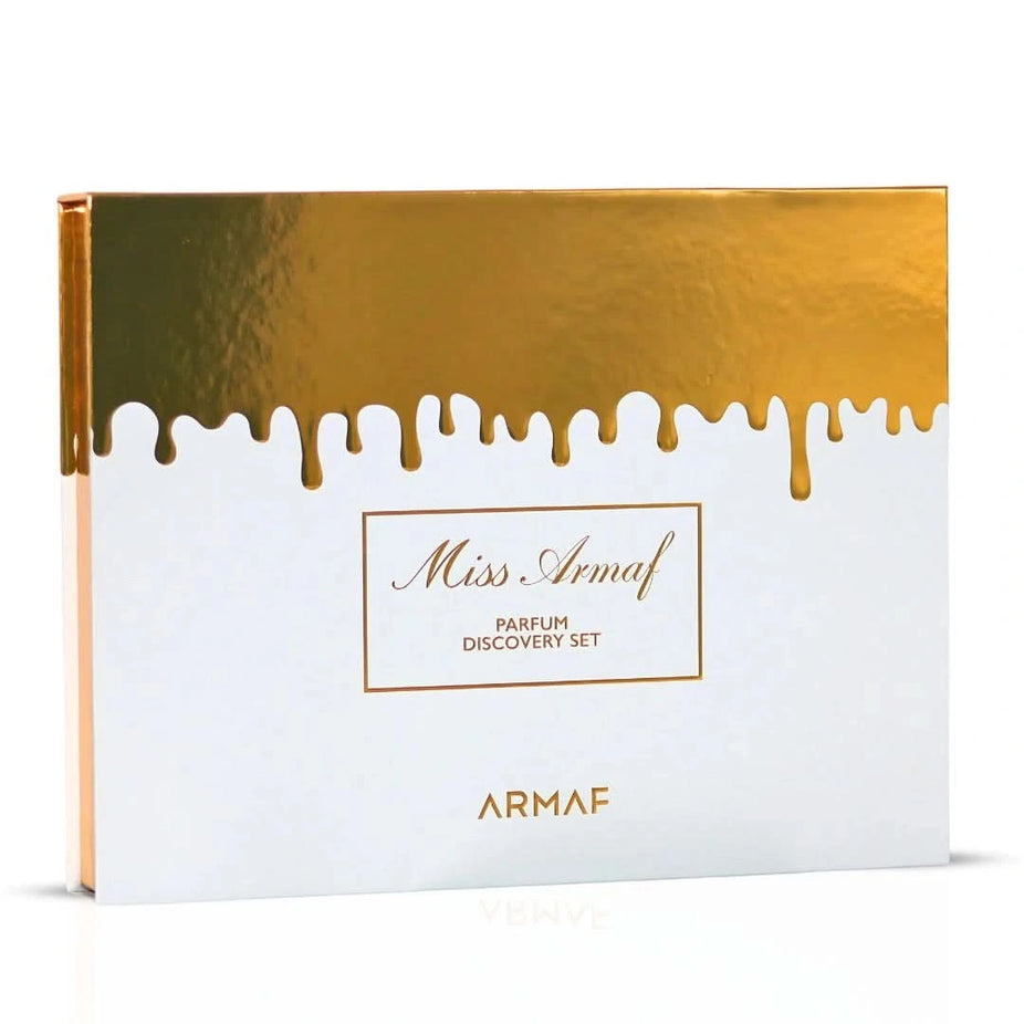 Armaf Miss Armaf Parfum Discovery Set with eight 5ml Eau de Parfum bottles in a gift set, featuring various fragrances from Armaf.