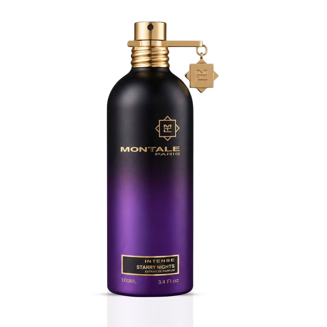 Montale Intense Starry Nights Extrait de Parfum spray bottle with elegant black and gold design, 100ml (3.4 oz).