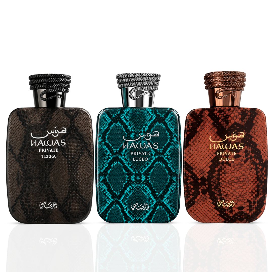 Hawas Private Terra, Luceo & Dulce Extrait De Parfum Spray 100ml (3.38 oz) by Rasasi (Bundle)